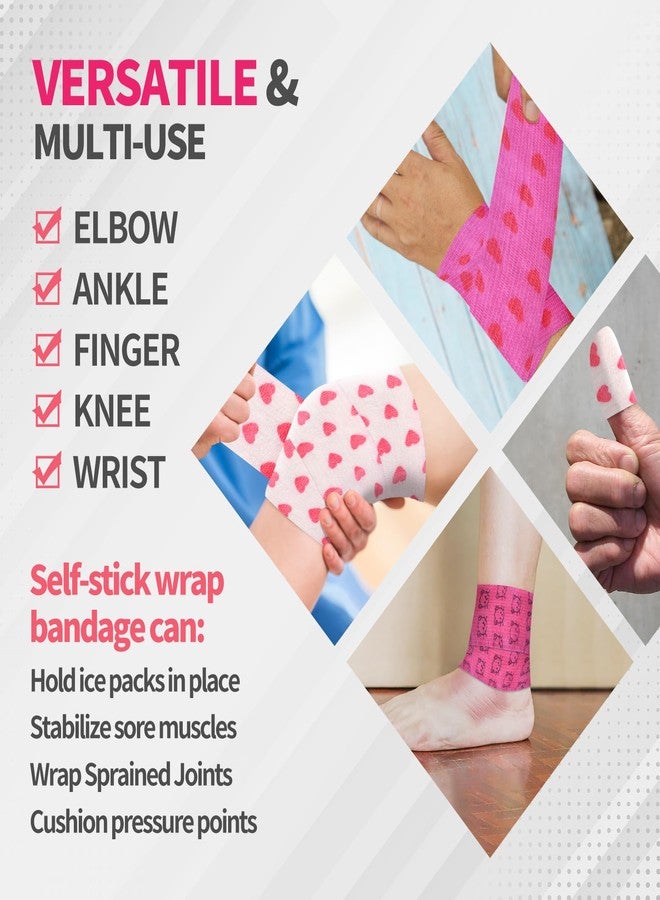 Kreyfer 6 Roll 2 Inch x 5 Yards Heart and Cat Print Pet Vet Wrap for Dogs Cats, Cohesive Bandages in Bulk, Pink Non-Woven Self Adhesive Bandages Wrap Roll for Pet Animals Wound Care, Ankle Sprain and Swelling - Image 3