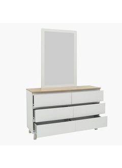 Home Box Kulltorp Plus 6-Drawer Double Dresser | Dressing Table | Vanity Table | Makeup Table With Legs And Without Mirror White/Beige 40 x 74.1 x 120.2 cm  - Image 4