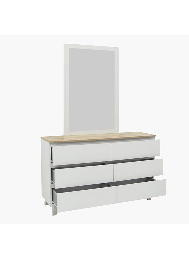 Home Box - Kulltorp Plus 6-Drawer Double Dresser | Dressing Table | Vanity Table | Makeup Table With Legs And Without Mirror White/Beige 40 x 74.1 x 120.2 cm - Image 1