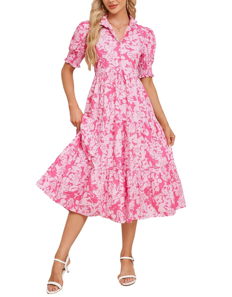 Kedera Casual Summer Dress for Women Trendy 2026 Short Sleeve Midi Maxi Flowy Boho Tiered Beach Dresses Blue - Image 1