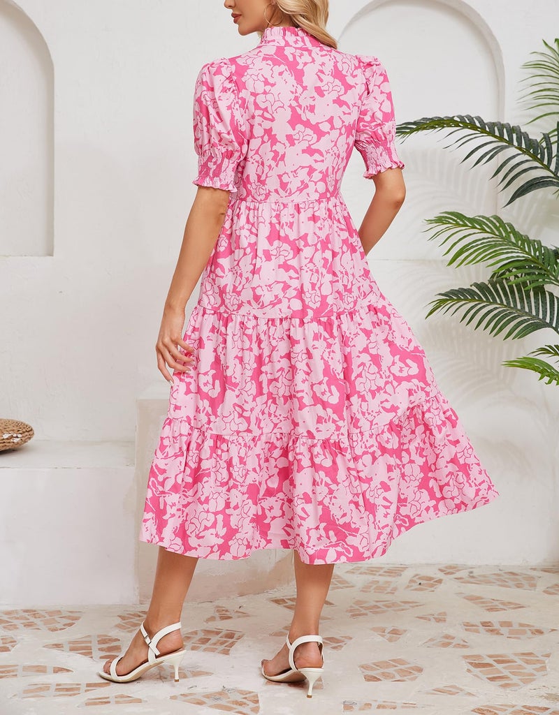 Kedera Casual Summer Dress for Women Trendy 2026 Short Sleeve Midi Maxi Flowy Boho Tiered Beach Dresses Blue - Image 2