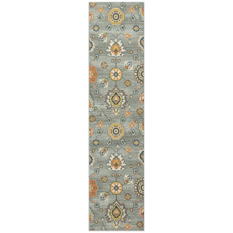 Maples Rugs Fleur Contemporary Motif Hallway Entryway Runner Non Skid Runner Rug Made in USA Radiant Grey 2 x 8