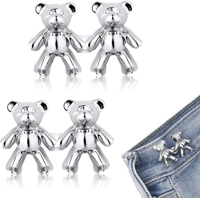 Set of 2 Adjustable Waist Buckle for Loose Jeans Pants, Detachable Instant Jeans Button Pins Waist Tightener Set, Make The Waist Fit for Skirt Pants Robe, No Sewing Required. (Silver Cartoon)