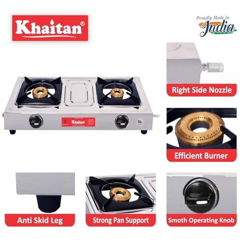 Khaitan 2 Burner Classic Stainless Steel Manual Gas Stove (2 Burners) - Image 4