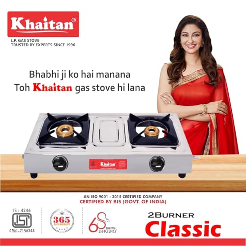 Khaitan 2 Burner Classic Stainless Steel Manual Gas Stove (2 Burners) - Image 2