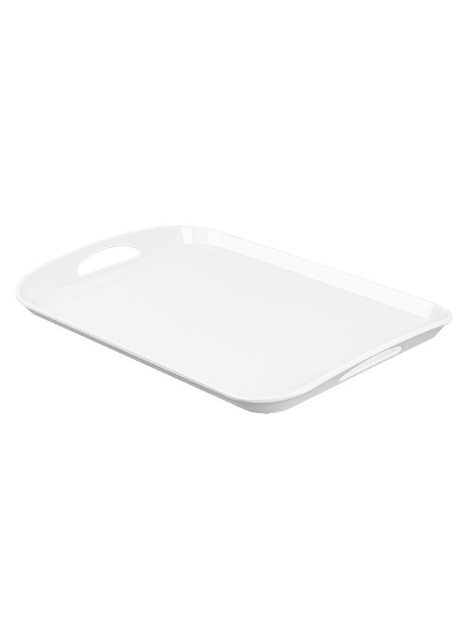 Restaurantware Voga 17.9 x 12.6 Inch Serving Tray, 1 Rectangle Outdoor Tray - With Handles, Raised Edges, White Melamine Platter Tray, Dishwasher-Safe, For Meals, Appetizers, And Snacks - Image 2