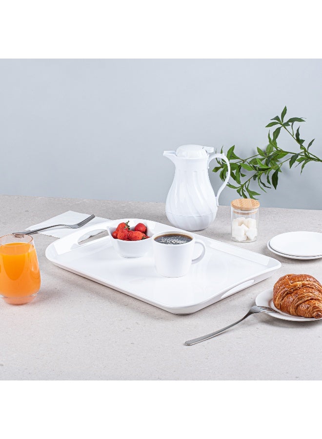 Restaurantware Voga 17.9 x 12.6 Inch Serving Tray, 1 Rectangle Outdoor Tray - With Handles, Raised Edges, White Melamine Platter Tray, Dishwasher-Safe, For Meals, Appetizers, And Snacks - Image 3