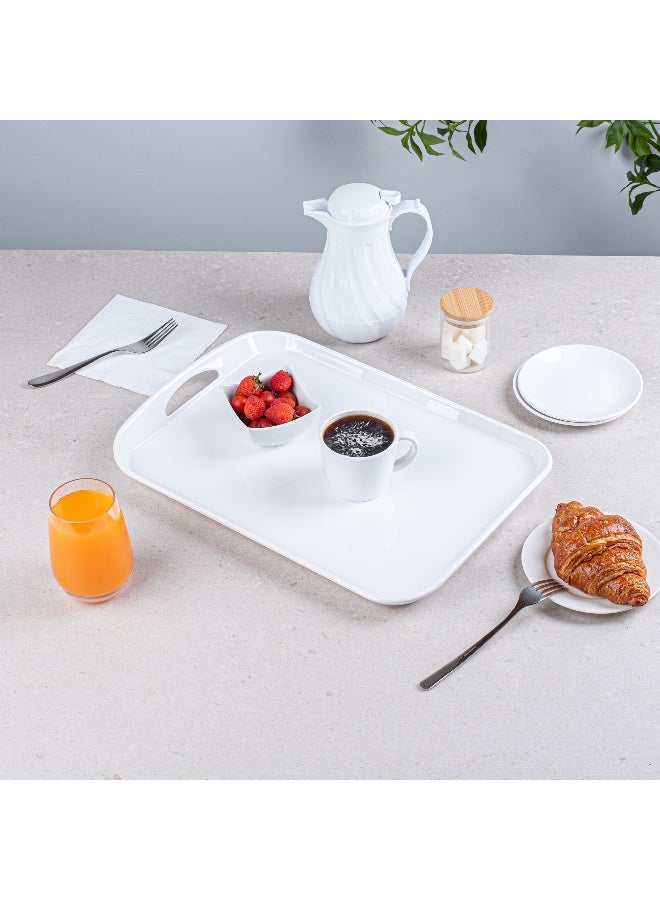 Restaurantware Voga 17.9 x 12.6 Inch Serving Tray, 1 Rectangle Outdoor Tray - With Handles, Raised Edges, White Melamine Platter Tray, Dishwasher-Safe, For Meals, Appetizers, And Snacks - Image 4