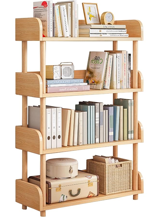 إيروريكس رف كتب مفتوح مكون من 4 طبقات وخزانة كتب قائمة بذاتها ورف كتب ورف خشبي لتخزين الكتب وحامل عرض مع حافة علوية وإطار من الخشب الصلب لغرفة المعيشة والمكتب المنزلي وخزانة التخزين - Image 1