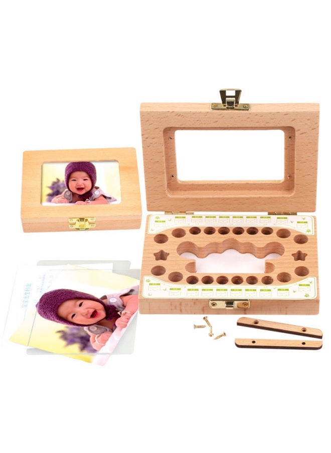 Tooth House Explosions Children's Boys And Girls Baby Teeth Box Wooden Photo Frame Teeth Fetal Hair Collection Memorial Preservation Box-Color:Photo Frame Milk Tooth Box (Crown Groove)  - Image 2
