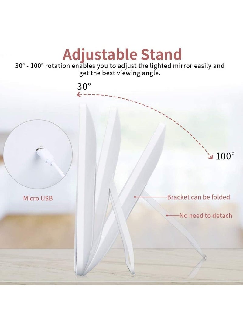 JZS Makeup Mirror with Lights, USB Rechargeable Vanity Mirror, Touch Adjustable 3 Color Lighting Modes Lighted Makeup Mirror, LED Brightness Adjustable Portable Makeup Mirror for Makeup Desk - Image 4