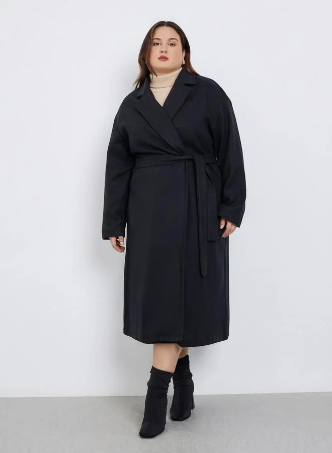 ستايلي معطف بمظهر الصوف ومقاس كبير مع حزام