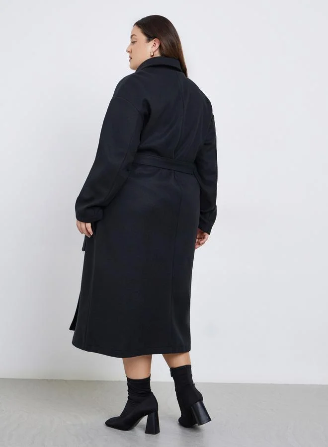 Styli Plus Size Midi Wool Like Belted Coat