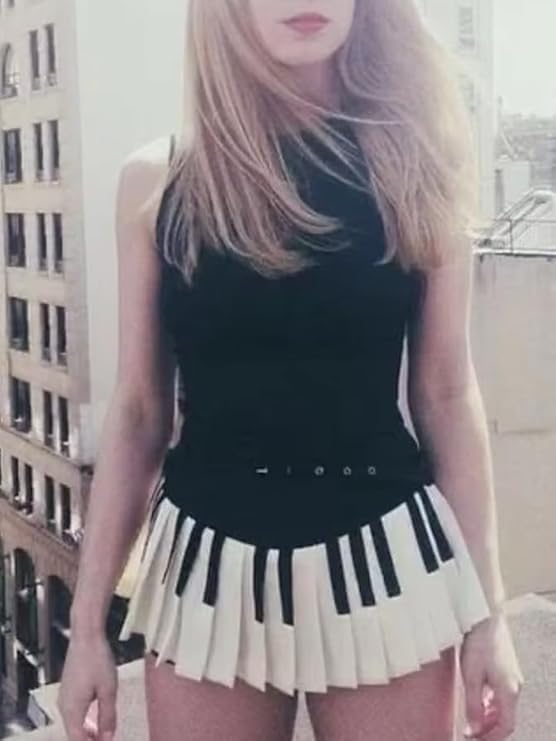 JOLILUNA Harajuku Piano Skirt for Women Y2k Streetwear Piano Mini Skirt Coquette Aesthetic Grunge Outfit Summer 2025 (Black,X-Large) - Image 2