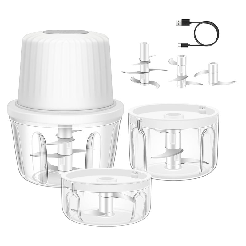 Hviww 100+250+400ML Electric Garlic Chopper, 6 Blades Garlic Mincer, Mini USB Portable Vegetable Chopper, Onion Grinder, Small Food Processor for Ginger, Chili, Fruit, Meat - Image 1