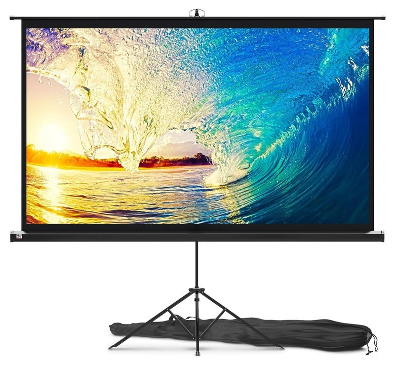 CityRiya-Long Projector Screen with Stand,84 Inch Portable Indoor Outdoor Projection Screen 16:9 Hd 4K Wrinkle-Free Outdoor Movies Screen Carrying Bag for Home Backyard Theater - Image 1