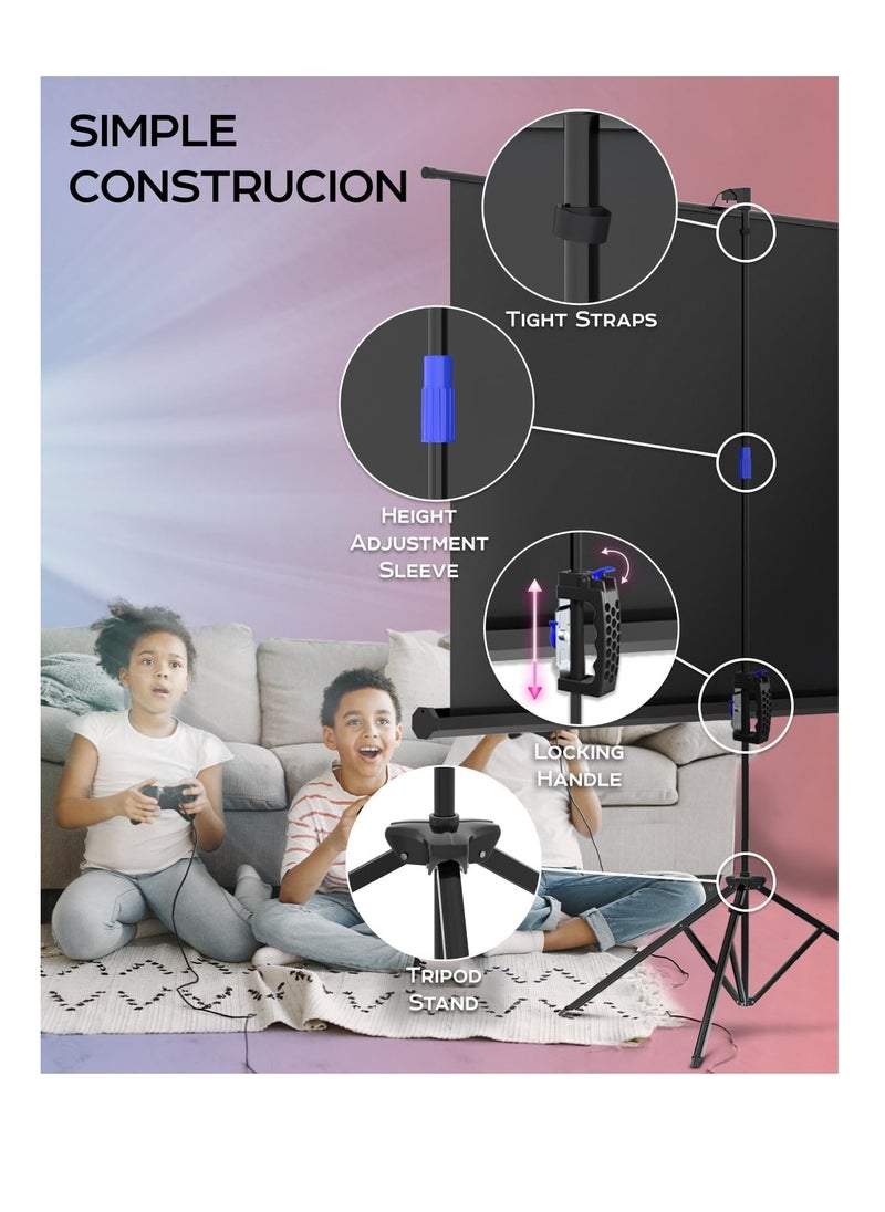 CityRiya-Long - Projector Screen with Stand,84 Inch Portable Indoor Outdoor Projection Screen 16:9 Hd 4K Wrinkle-Free Outdoor Movies Screen Carrying Bag for Home Backyard Theater - Image 1