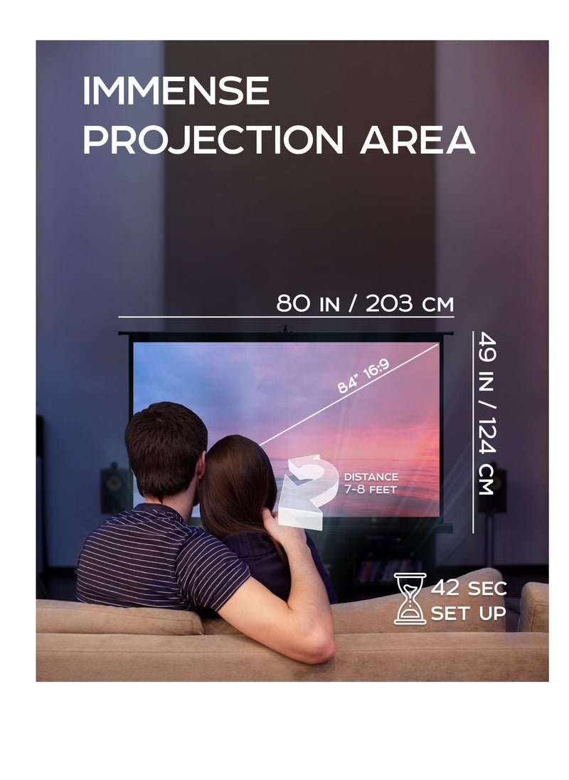 CityRiya-Long - Projector Screen with Stand,84 Inch Portable Indoor Outdoor Projection Screen 16:9 Hd 4K Wrinkle-Free Outdoor Movies Screen Carrying Bag for Home Backyard Theater - Image 1