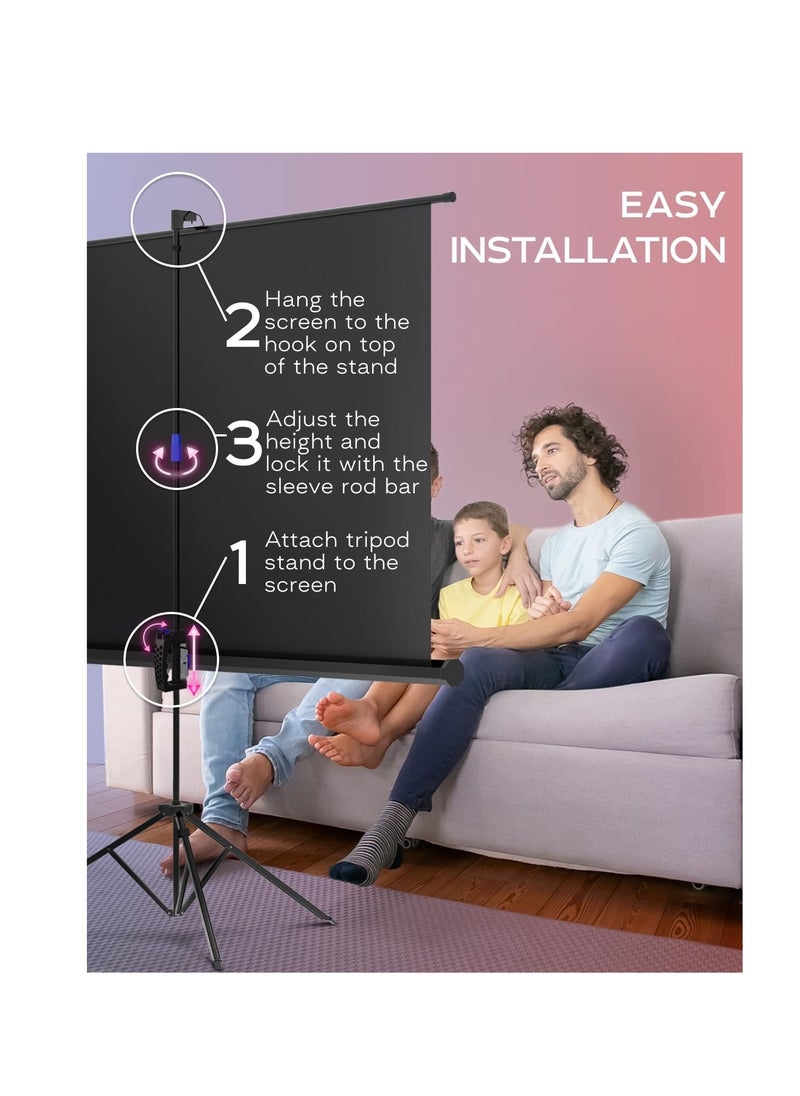 CityRiya-Long - Projector Screen with Stand,84 Inch Portable Indoor Outdoor Projection Screen 16:9 Hd 4K Wrinkle-Free Outdoor Movies Screen Carrying Bag for Home Backyard Theater - Image 1