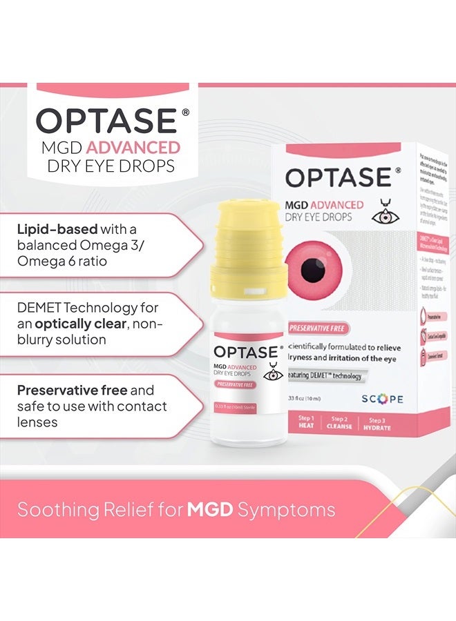 OPTASE MGD Advanced Dry Eye Drops - Preservative Free Eye Drops for Dry Eyes and MGD - Lipid-Based Artificial Tears - Demet Technology, Multidose Bottle, Contact Lens Safe - .33 fl oz, 300 Doses - Image 2