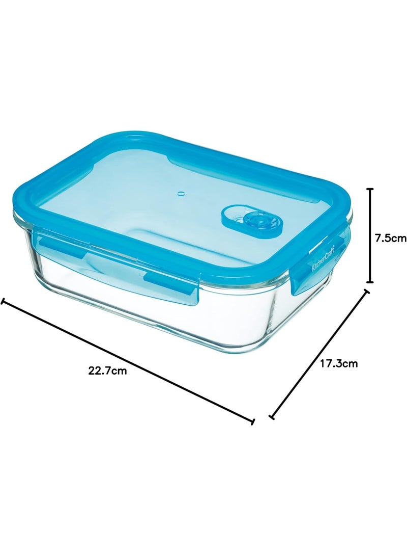 KitchenCraft Glass Storage Container With Vent, Rectangular, 1.5 Litres, 23X17X11Cm, Labelled - Image 1
