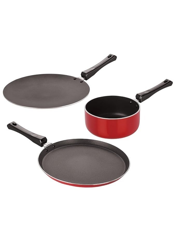 Nirlon Gas & stovetops Friendly 3-Layer Nonstick Coating Aluminum 3 Piece Cookware Set with Heat-Resistant Friendly Handle[Flat Tawa 26cm|Concave Tawa 27.5cm|Sauce Pan 16cm] - Image 3