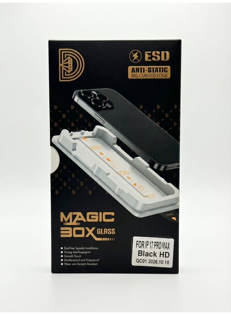 PIXEL Essentials Magic Box Clear Tempered Glass Screen Protector for iPhone 17 Pro Max | 9H Hardness | Anti-Fingerprint | Full Edge Coverage | HD Clarity | Easy Installation Frame - Image 1