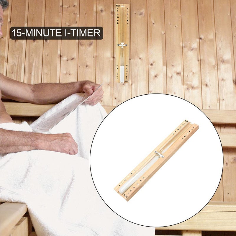 beiyoule ساعة رملية للساونا، خشب الزان 15 دقيقة ساعة رملية دقيقة، ساعة رملية خشبية مقاومة للحرارة (رمل أبيض) - Image 3
