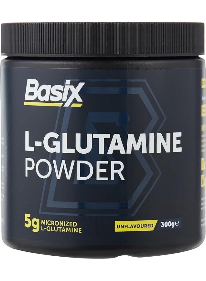 Basix L-Glutamine Powder Unflavored 300g – 5g Micronized L-Glutamine per Serving for Recovery & Muscle Support - Image 1