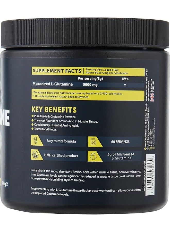 Basix L-Glutamine Powder Unflavored 300g – 5g Micronized L-Glutamine per Serving for Recovery & Muscle Support - Image 2