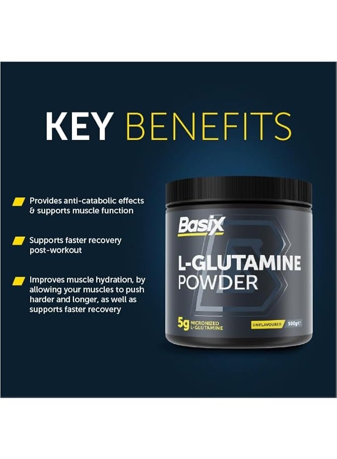 Basix L-Glutamine Powder Unflavored 300g – 5g Micronized L-Glutamine per Serving for Recovery & Muscle Support - Image 4