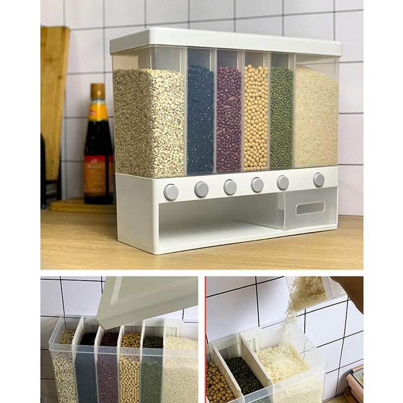 yunshuoa Dry Food Dispenser 6-Grid Storage,Wall Mounted Cereal Dispenser with Lids,Home Kitchen Storage Tank Grains Rice Bucket Storage Box of Rice Nuts Beans Candy Cereals - Image 2