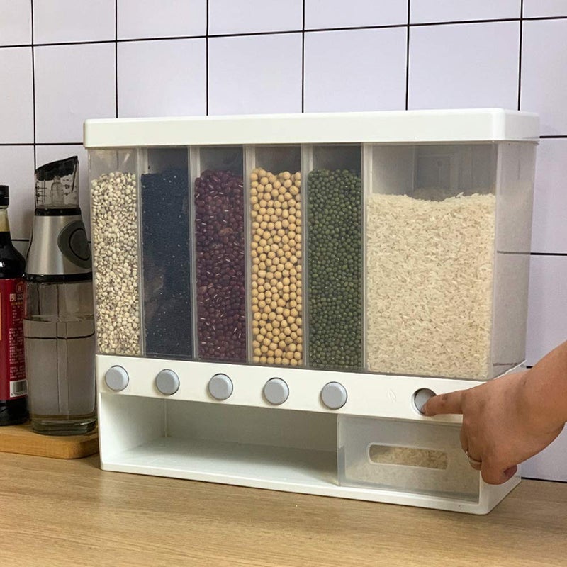yunshuoa Dry Food Dispenser 6-Grid Storage,Wall Mounted Cereal Dispenser with Lids,Home Kitchen Storage Tank Grains Rice Bucket Storage Box of Rice Nuts Beans Candy Cereals - Image 3