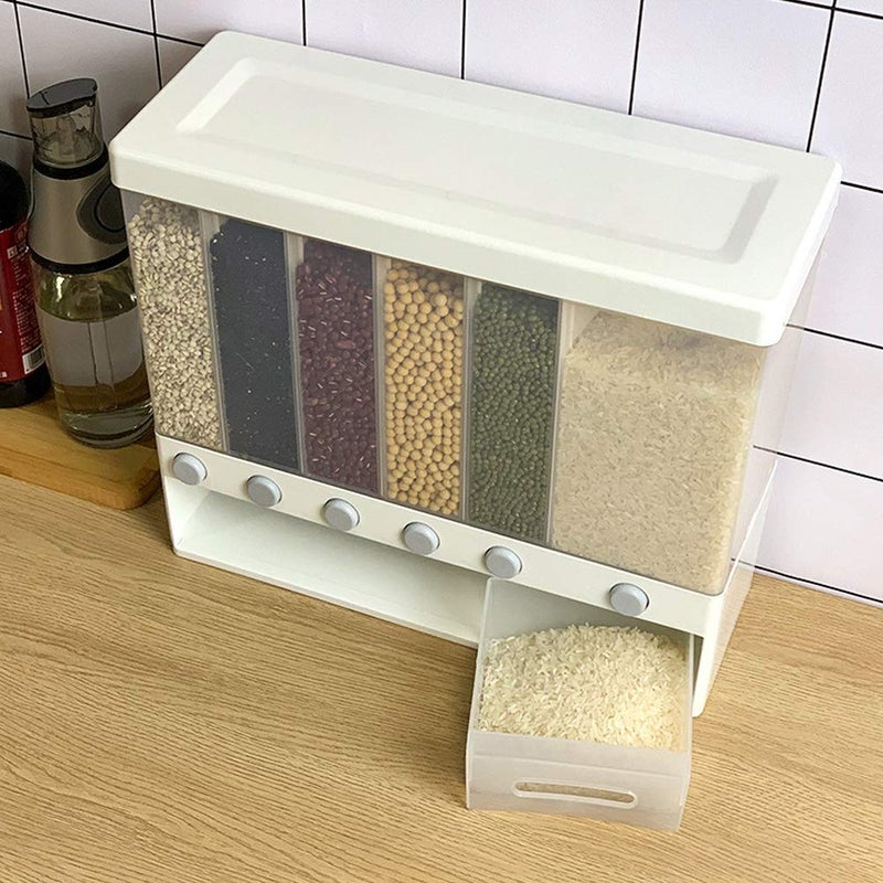 yunshuoa Dry Food Dispenser 6-Grid Storage,Wall Mounted Cereal Dispenser with Lids,Home Kitchen Storage Tank Grains Rice Bucket Storage Box of Rice Nuts Beans Candy Cereals - Image 4
