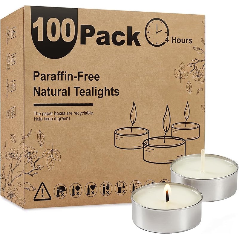 Ashlux Unscented Palm Wax Tea Lights Candles 100 Pack Bulk-4.5 Hours Long Burning, Pure Palm Tea Lights Non-Paranffin, less, White Mini Tealight Candles for Wax Melt Warm Tea Coffee Power Outages - Image 1