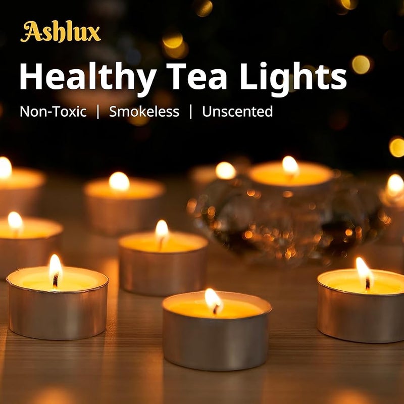 Ashlux Unscented Palm Wax Tea Lights Candles 100 Pack Bulk-4.5 Hours Long Burning, Pure Palm Tea Lights Non-Paranffin, less, White Mini Tealight Candles for Wax Melt Warm Tea Coffee Power Outages - Image 3