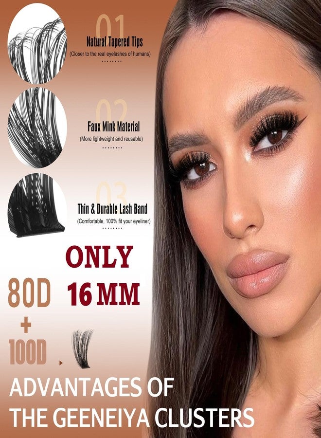 Geeneiya مجموعة رموش جينييا 16 مم لتكثيف الرموش - مجموعة تمديد رموش افعلها بنفسك - رموش دائرية الشكل مع لاصق ومثبت مقاوم للماء وملاقط مقاومة للماء، فقط 16 مم، 80D+100D - Image 3