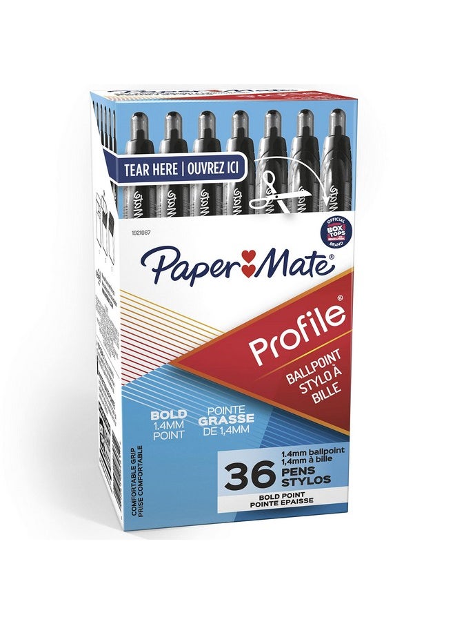 بيبر ميت أقلام حبر جاف قابلة للسحب من Paper Mate Profile، رأس عريض (1.4 مم)، أسود، 36 قلمًا  - Image 1
