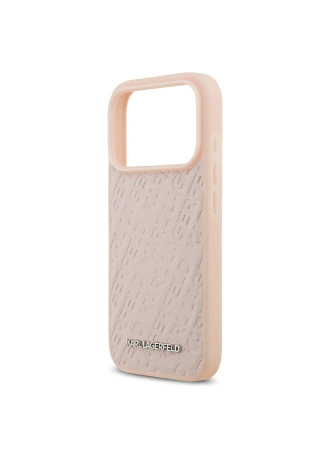 كارل لاغرفيلد جراب آيفون  برو ماج بغلاف كامل من جلد البولي يوريثين مع حبيبات كارل - وردي - Image 1