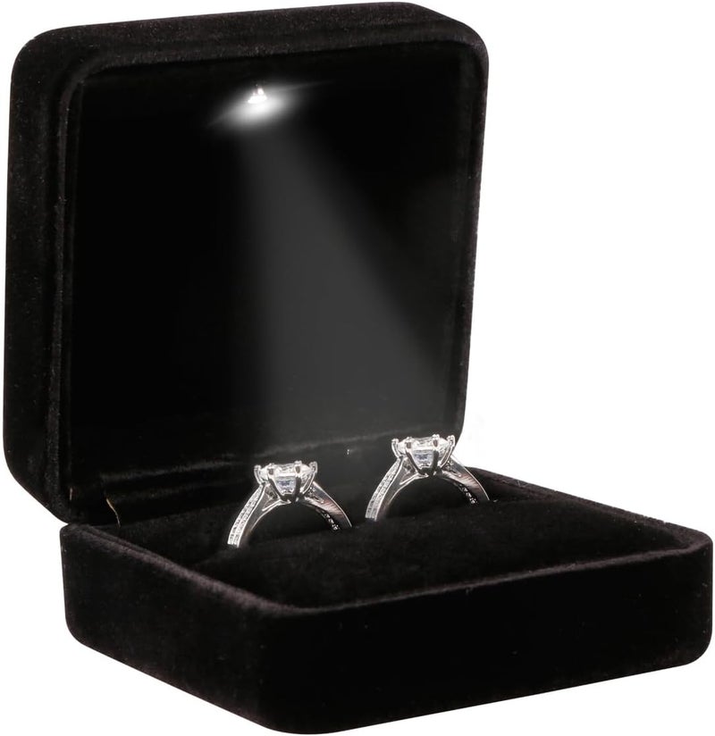 Omeet Big Size Velvet Metal Glossy with LED Jewelry Gift Box for Proposal, Engagement, Wedding - Suitable for a pair of rings - Image 1