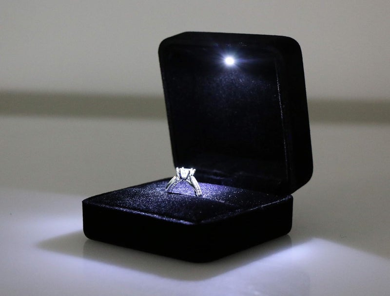 Omeet Big Size Velvet Metal Glossy with LED Jewelry Gift Box for Proposal, Engagement, Wedding - Suitable for a pair of rings - Image 4