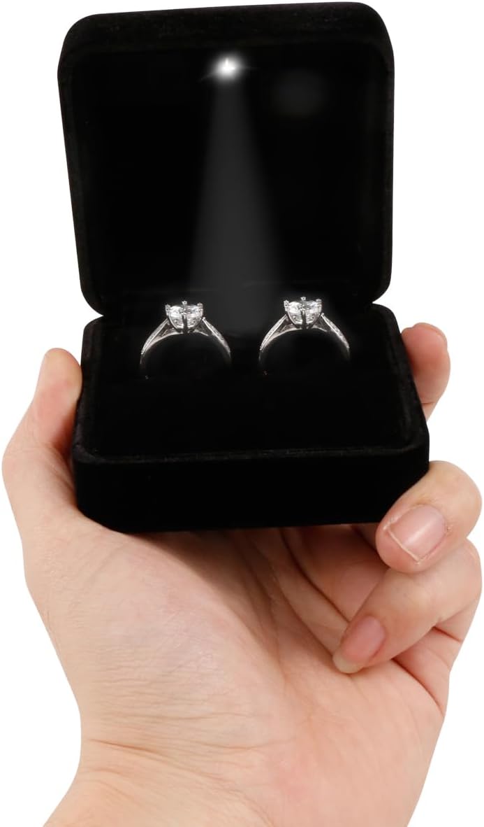 Omeet Big Size Velvet Metal Glossy with LED Jewelry Gift Box for Proposal, Engagement, Wedding - Suitable for a pair of rings - Image 3