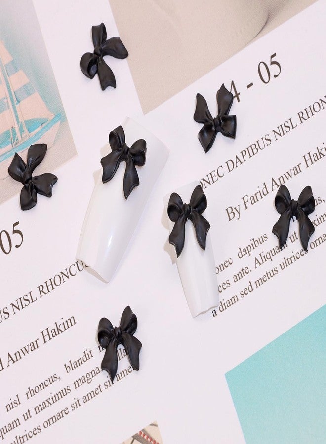 PPhtony Acrylic Flatback Nail Bows Rhinestones Charms Gems for Women Girls Nail Art Design Nail Accessories DIY Decoration, 50PCS (Black) - Image 2