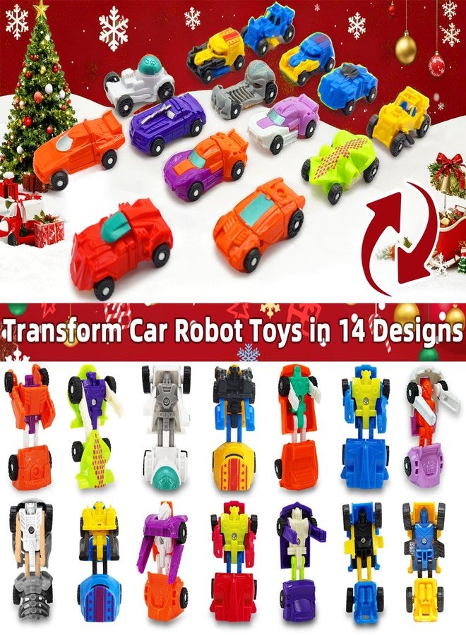 AMENON 28 Pack Christmas Stocking Stuffers Transforming Car Robot Toys for Kids, 14 Styles Prefilled Mini Vehicle Xmas Gifts for Grandkids Boys Girls Party Favors, Birthday, Game Prizes Goodie Bag Fillers - Image 4