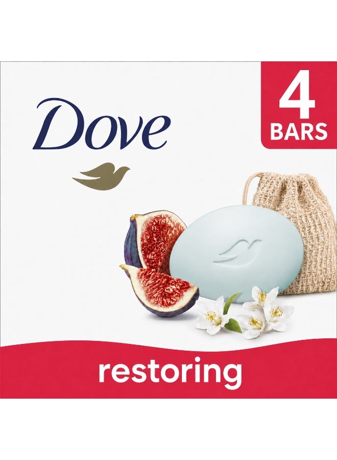Dove Bundle Soap Saver Exfoliating Pouch with Dove Moisturising Soap Bars (Blue Fig & Orange Blossom) 90g - 4PC - Image 1