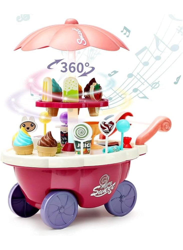 مجموعة ألعاب الآيس كريم الرائعة للأطفال، 36 قطعة، مع الحلويات، المصاصات، الشوكولاتة، مساحة تخزين كبيرة، الموسيقى، هدية لعب الأدوار للبنات - Image 4