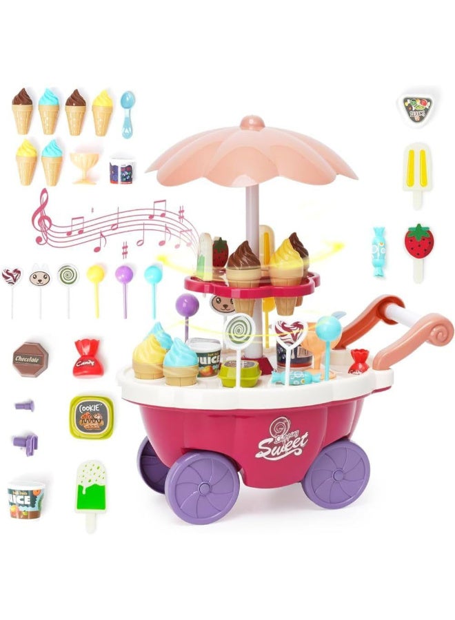مجموعة ألعاب الآيس كريم الرائعة للأطفال، 36 قطعة، مع الحلويات، المصاصات، الشوكولاتة، مساحة تخزين كبيرة، الموسيقى، هدية لعب الأدوار للبنات - Image 1