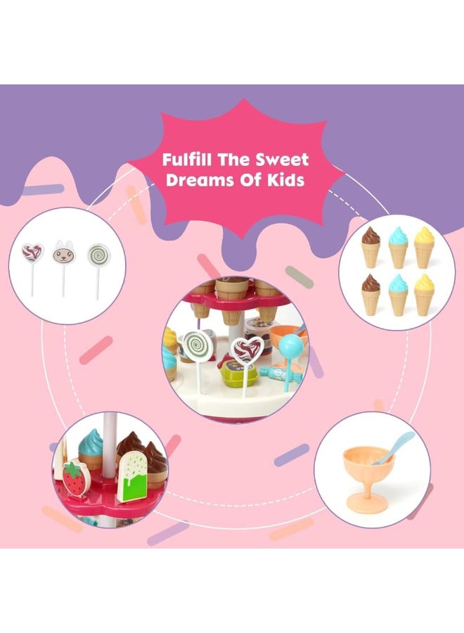 مجموعة ألعاب الآيس كريم الرائعة للأطفال، 36 قطعة، مع الحلويات، المصاصات، الشوكولاتة، مساحة تخزين كبيرة، الموسيقى، هدية لعب الأدوار للبنات - Image 2