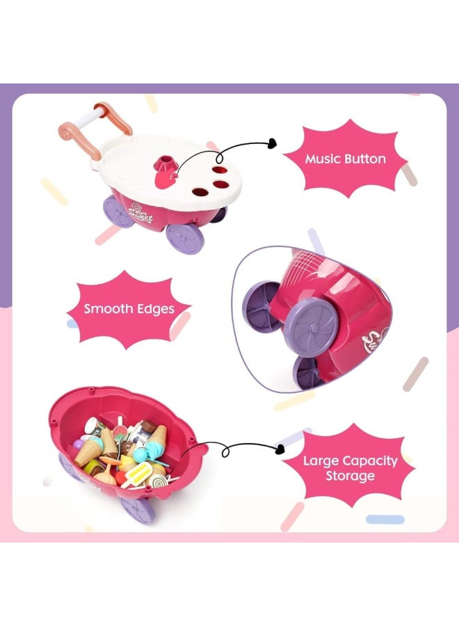 مجموعة ألعاب الآيس كريم الرائعة للأطفال، 36 قطعة، مع الحلويات، المصاصات، الشوكولاتة، مساحة تخزين كبيرة، الموسيقى، هدية لعب الأدوار للبنات - Image 3