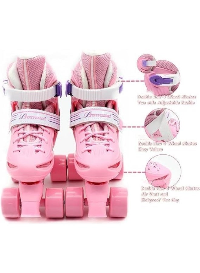 إيزي فيتشور زلاجات دوارة قابلة للتعديل بأربع عجلات للأطفال صف مزدوج، للأولاد والبنات في الأماكن المغلقة/المفتوحة، تتضمن مجموعة معدات حماية كاملة (خوذة، ركبة، كوع ومعصم) 4 مقاسات و3 ألوان يمكن الاختيار من بينها - Image 4